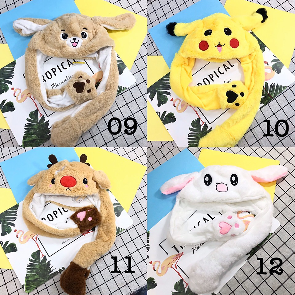 mũ thú tai giật loại 1, lông xù, mịn cao cấp {kéo sang xem ảnh}