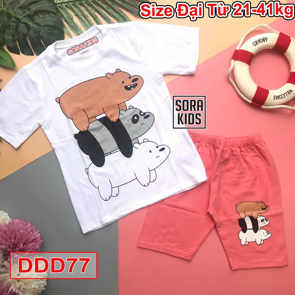 bộ lửng ngố in hình cô gái cho bé gái 2-10 tuổi Bộ quần áo trẻ em Sorakids chất cotton 100% Size từ 19-40 kg