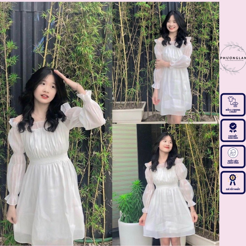 Váy trễ vai 🌸 Váy tiểu thư màu trắng bánh bèo bồng bềnh công chúa style ullzang dành cho nữ PHULA V01