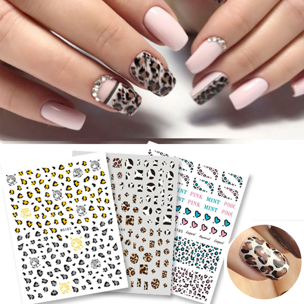 Hình dán trang trí móng tay họa tiết da báo 3D