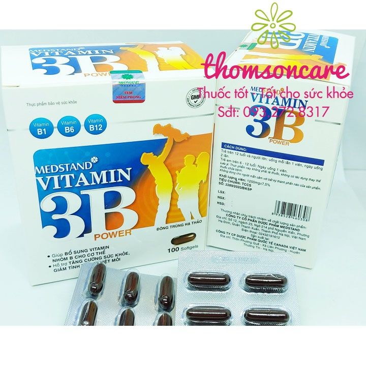 Bổ sung vitamin B1 B6 B12 và đông trùng hạ thảo - Vitamin 3B Medstand - Hộp 100 viên