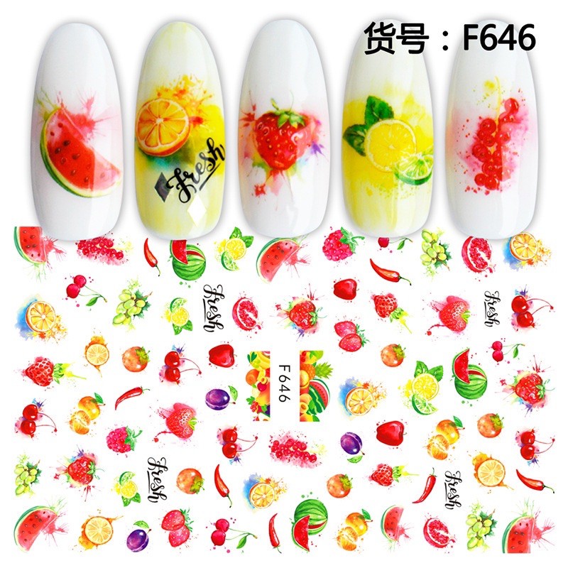 Sticker hoạ tiết trái cây, hình dán móng hoạ tiết trái cây trang trí móng nail