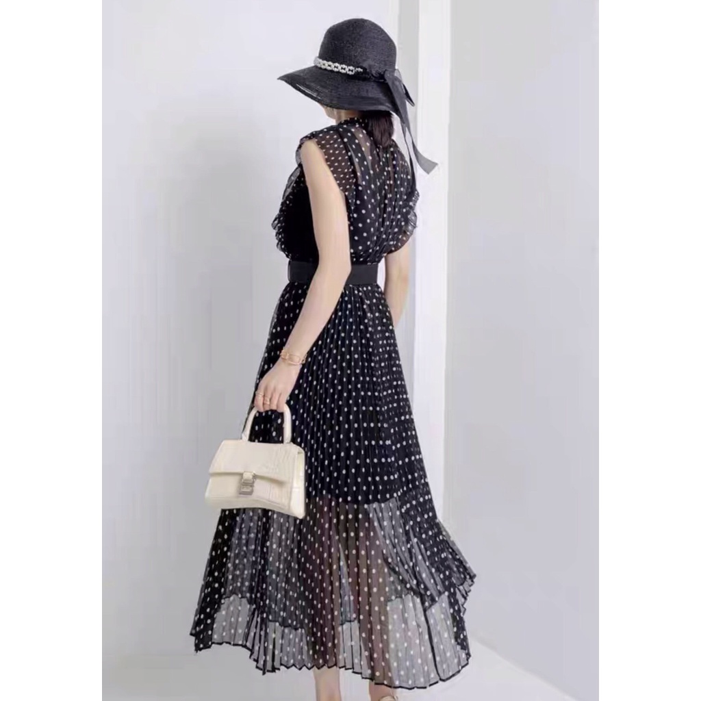 Váy Chữ A , đầm dáng xòe chấm bi không tay chất cực đẹp  hàng cao cấp JeTaime
