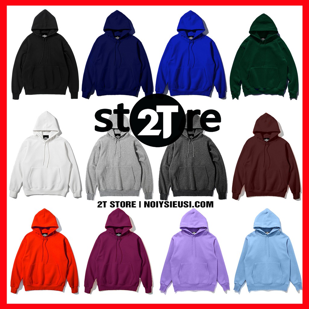 Áo Hoodie unisex 2T Store bst 24 màu sắc - Áo khoác nỉ chui đầu nón 2 lớp dày dặn chất lượng (Màu 1 đến 12) Xịn