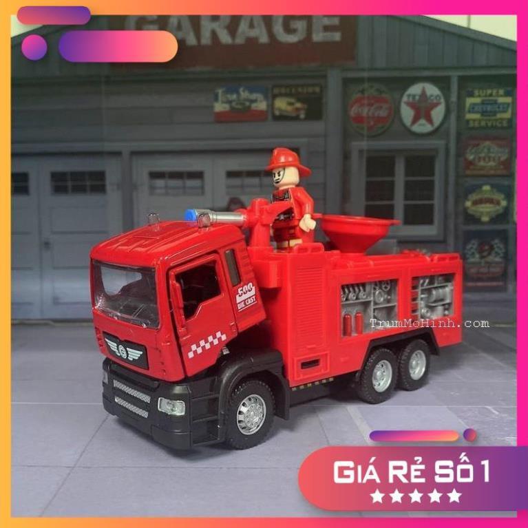 Xe cứu hỏa phun nước, kim loại, tỷ lệ 1:50 Miniauto, tặng lính cứu hỏa