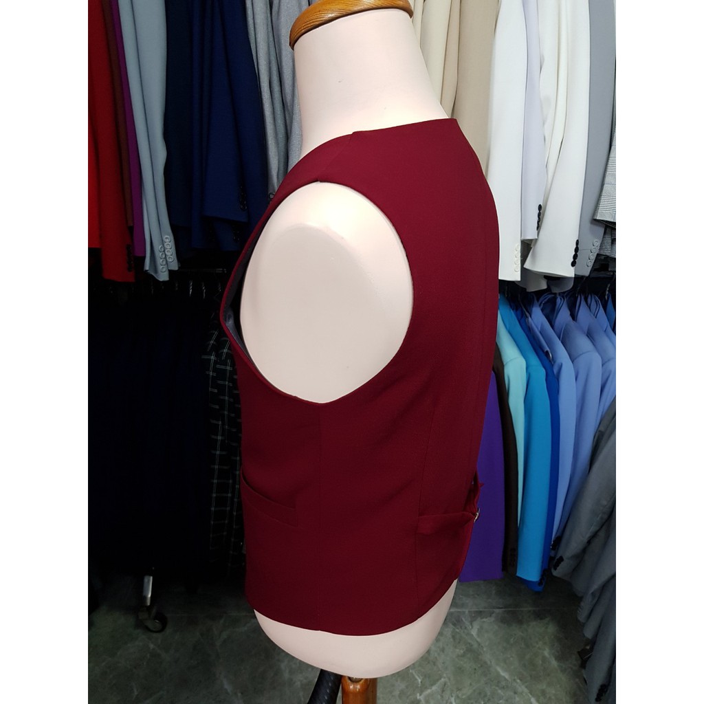 Áo gile nam ôm body màu đỏ đô mềm mịn + nơ đen