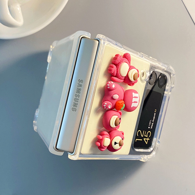 Ốp Điện Thoại Trong Suốt Họa Tiết Gấu 3D Dễ Thương DIY Chống Sốc Cho Samsung Galaxy Z Flip 4G 3 Flip3 5G