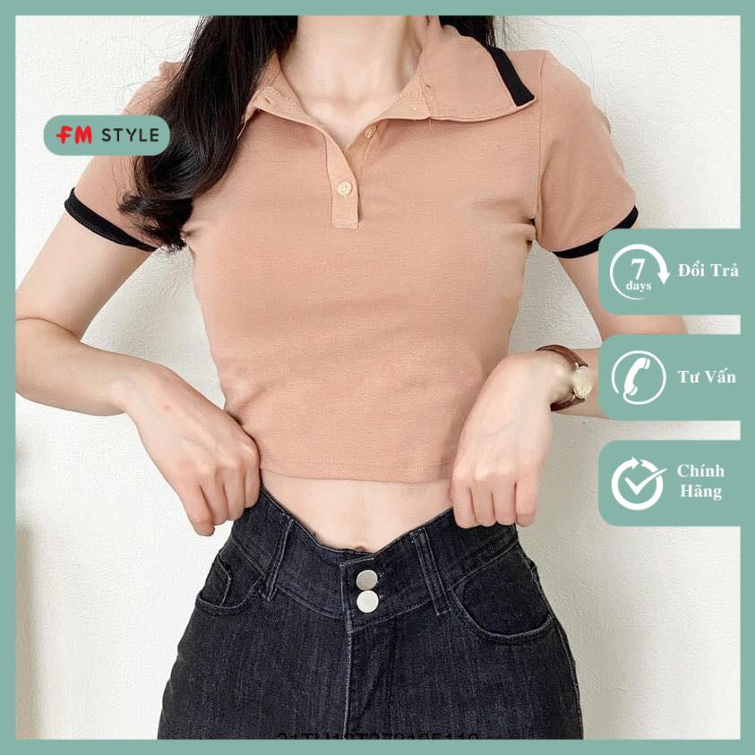 Áo thun polo nữ cổ bẻ dáng ngắn croptop ôm body nhiều màu sắc thời trang basic Hàn Quốc 208160144