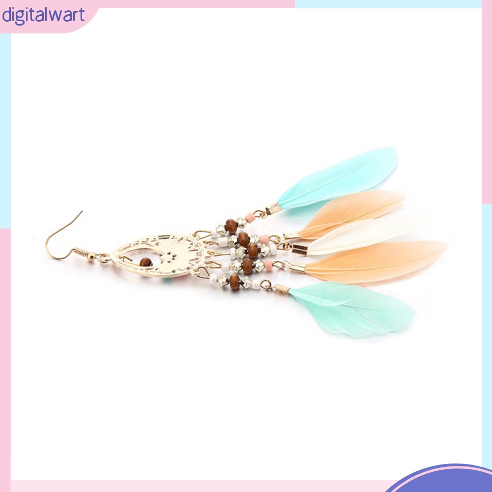 Đôi Bông Tai Dáng Dài Phối Lông Vũ Phong Cách Boho Thời Trang Cho Nữ