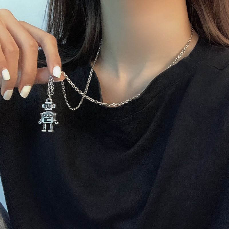 Dây chuyền mặt dây hình robot mini phong cách hip hop retro cổ điển trang sức cho nam nữ