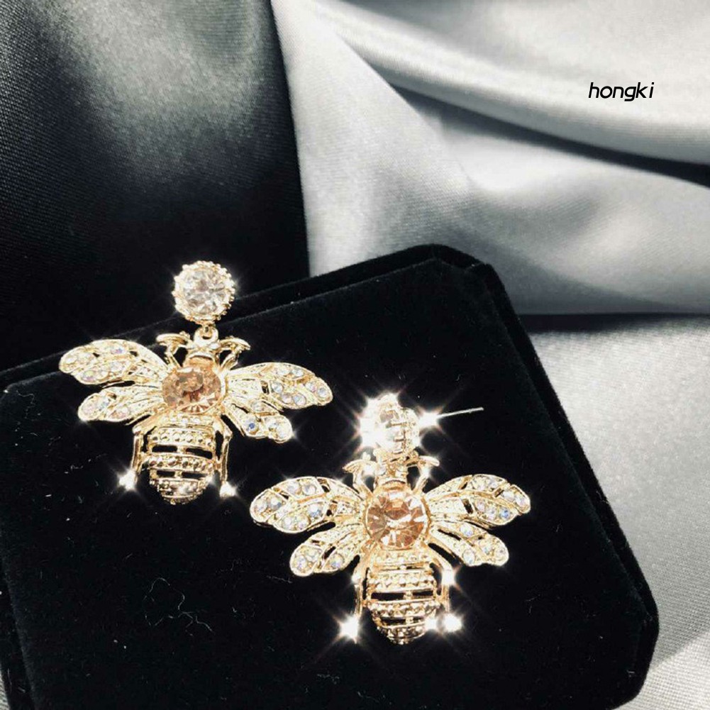 Khuyên tai dạng xỏ thiết kế hình chú ong mật đính đá thời trang dành cho nữ