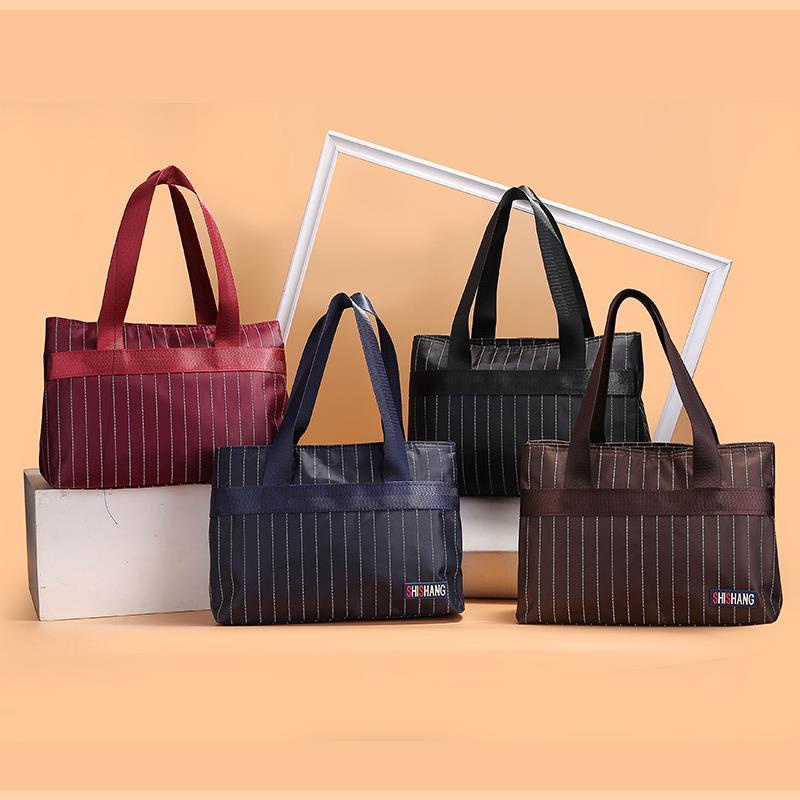(Hàng Có Sẵn) Túi tote Xách Tay Bằng Vải Oxford nylon Dày Dặn Kẻ Sọc Hai Dây Khóa Kéo Chống Nước Cho Mẹ Bỉm Sữa