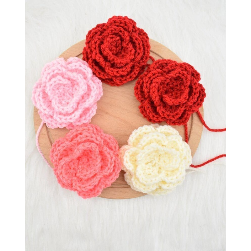 Hoa trà handmade bằng len dùng trang trí, quà tặng, bó hoa len handmade xinh xắn