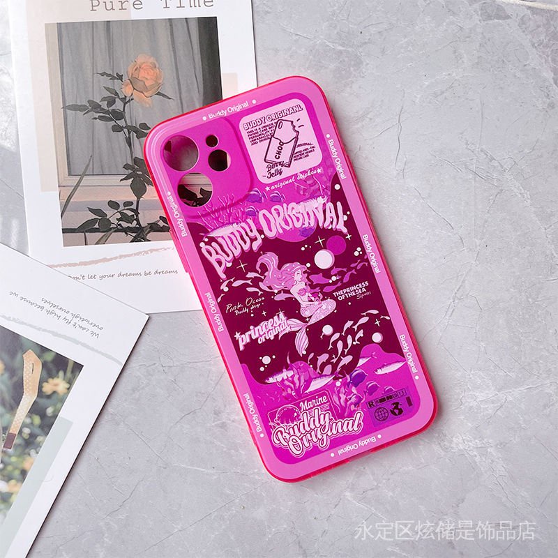 Ốp Điện Thoại Trong Suốt Màu Hồng Dạ Quang Dễ Thương Cho iPhone13promax/X/Xs/11Pro Apple 12 Huawei Xiaomi