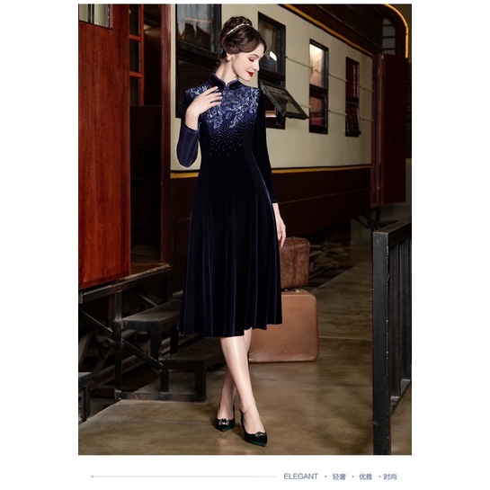 Váy nhung trung niên nữ quảng châu cao cấp