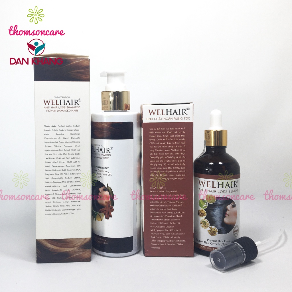 Gội và xịt giảm rụng tóc sau sinh Wellhair, tăng mọc tóc Well Hair từ thảo dược, ngăn ngừa hư tổn