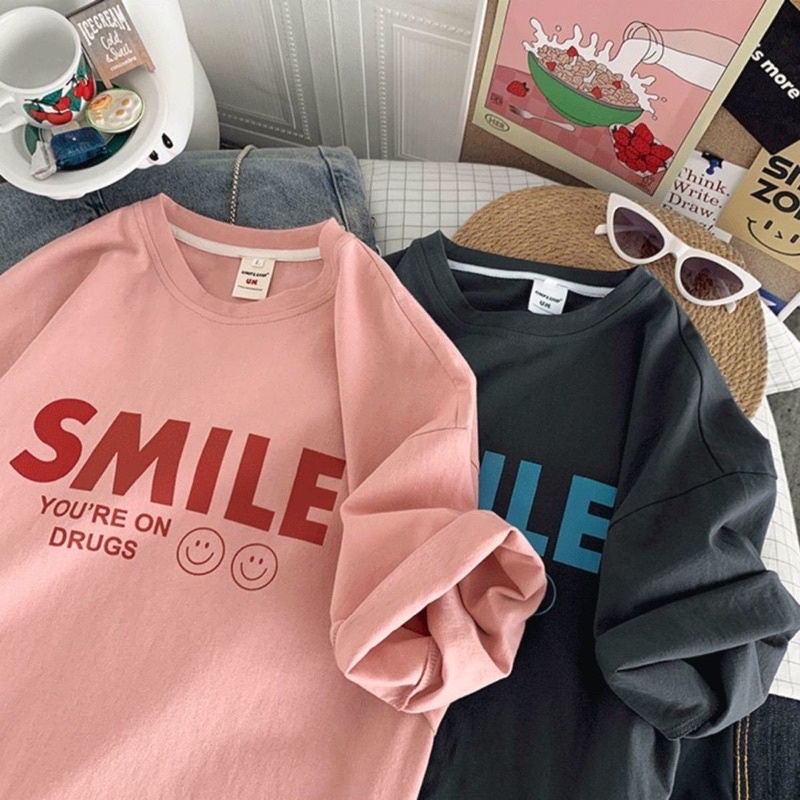 Áo thun tay lỡ dáng rộng unisex Smile in PH