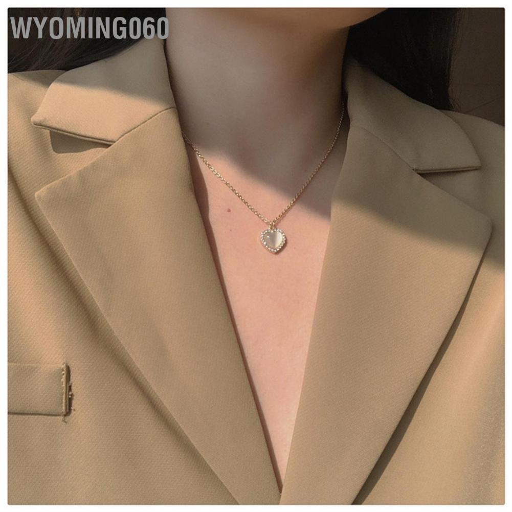 Wyoming060 Heart Pendant Necklace Opal Shape Clavicle Adjustable Length Alloy for All Neck Sizes