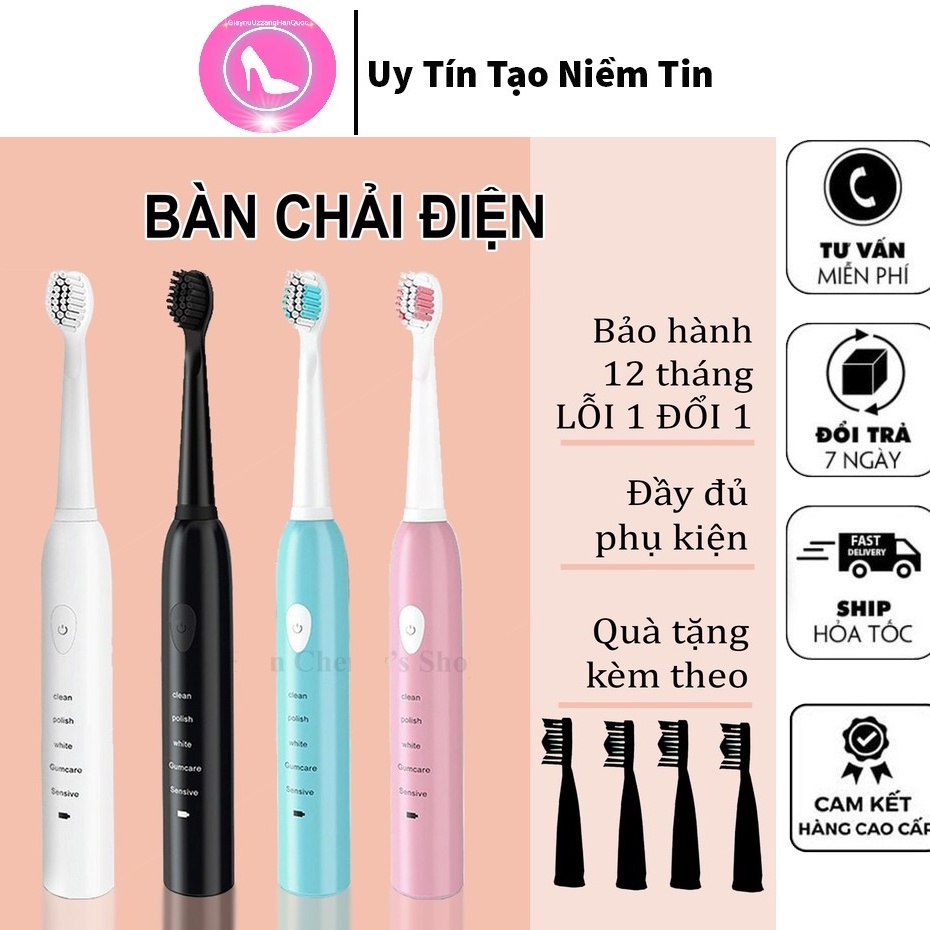 Bàn chải điện 5 chế độ bản cao cấp, Bàn chải đánh răng điện công nghệ châu Âu 5 chế độ rung kèm 4 đầu chải