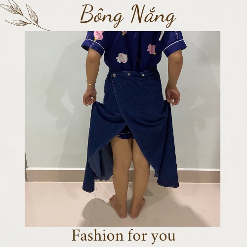 Váy chống nắng Jean trơn xẻ tà chất vải dày mềm mịn chống tia UV cao cấp dạng quây