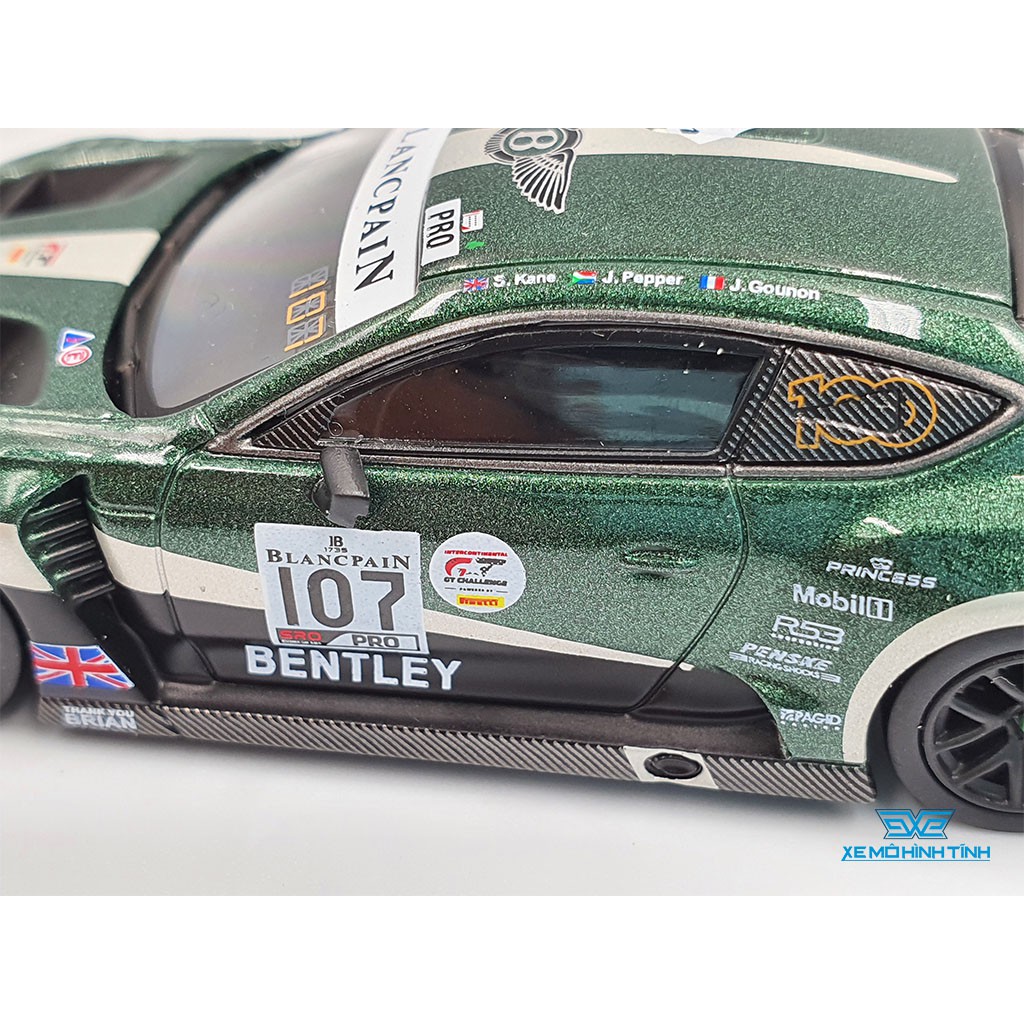Xe Mô Hình Bentley Continental GT3 #107 M-Sport Team Bentley 2019 Total 24 Hours of Spa RHD 1:64 Mini GT (Xanh Rêu)