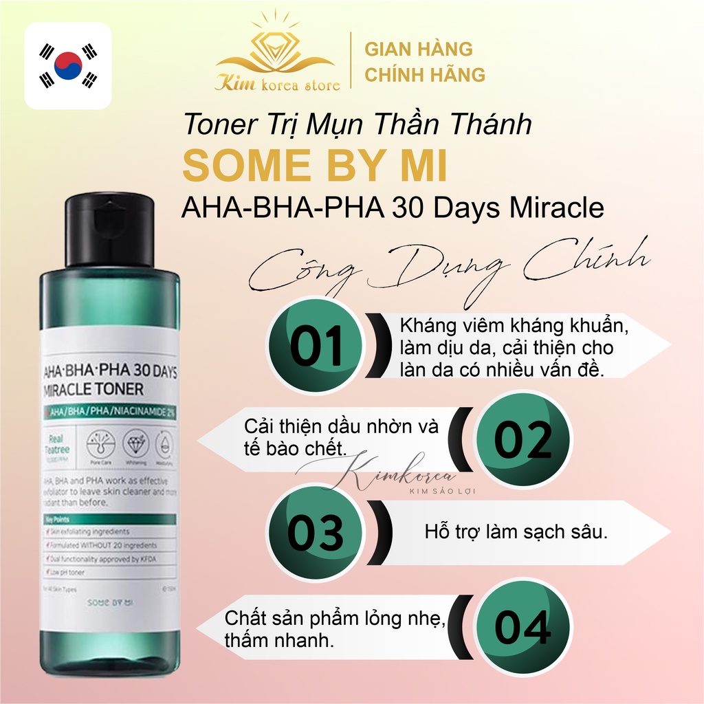 Nước hoa hồng kiềm dầu giảm mụn se khít lỗ chân lông kiểm soát bã nhờn Some by mi 30days AHA-BHA-PHA toner