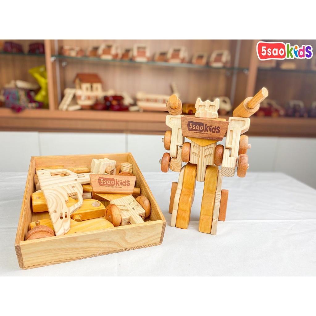 Đồ Chơi Robot Biến Hình Xe Đầu Kéo Gỗ - 5Saokids