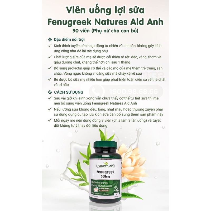 Viên uống lợi sữa Cỏ Cà Ri Anh 610MG Date 2024