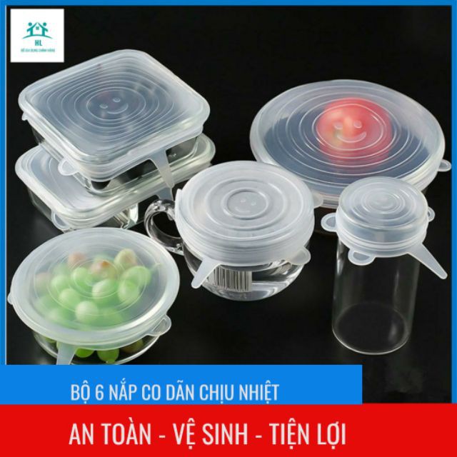 Bộ 6 Màng bọc thực phẩm silicon AN TOÀN, VỆ SINH, TIỆN LỢI, TIẾT KIỆM