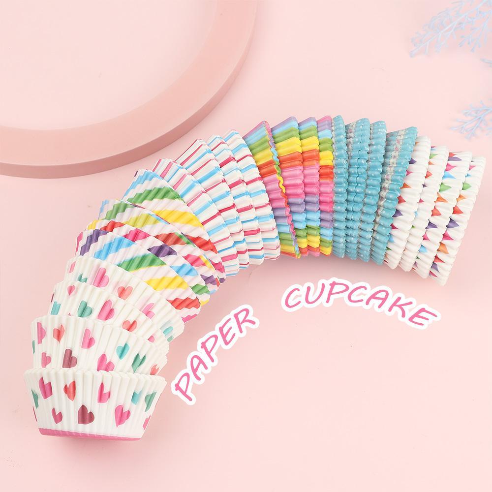Set 100 Giấy Gói Bánh Cupcake Chống Dầu Màu Cầu Vồng