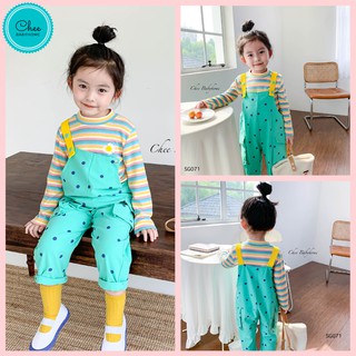 Set yếm bé gái [HÌNH THẬT] kèm áo thun thêu hoa cúc cực xinh, yếm jeans mềm mại không làm bé khó chịu - Chee Babyhom