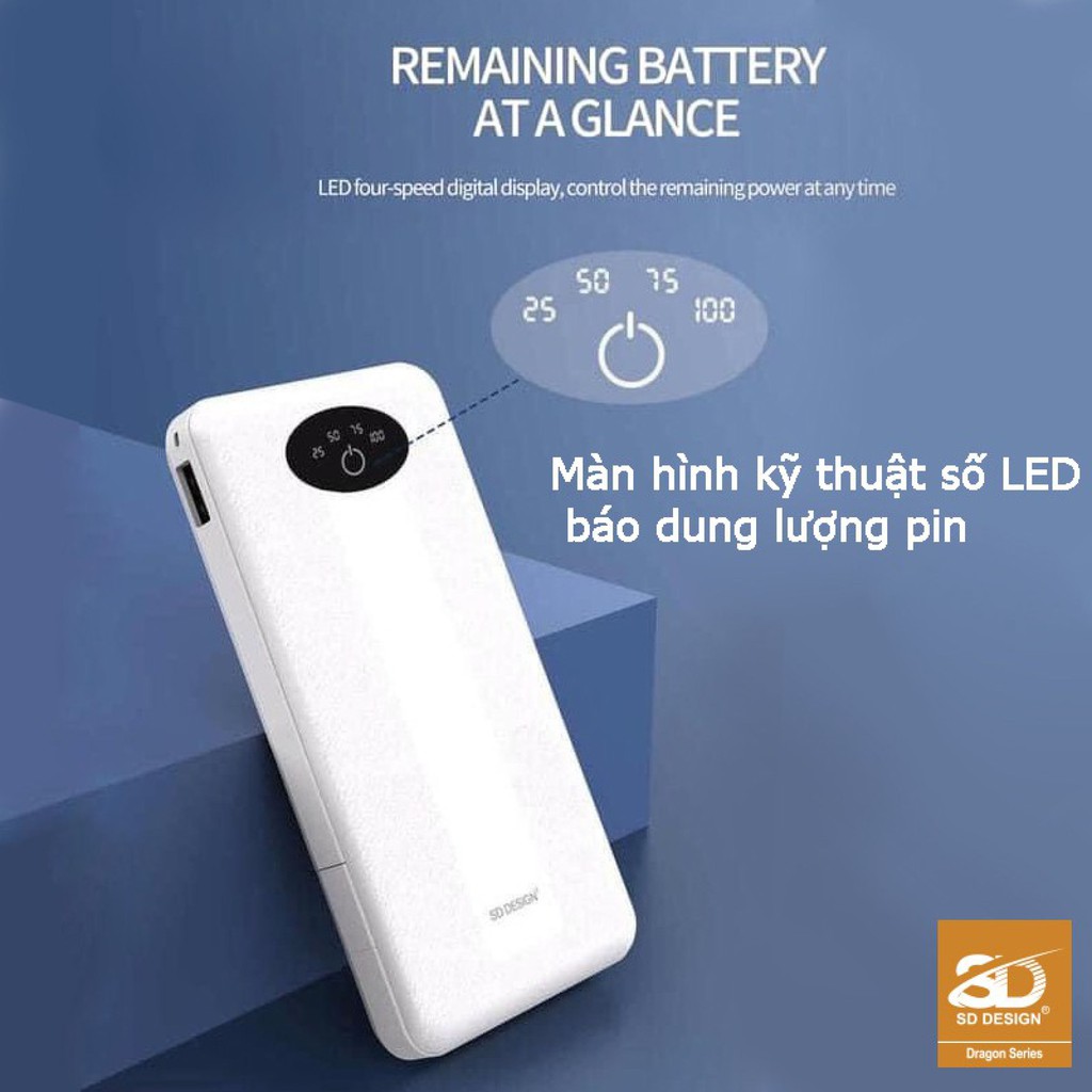 Sạc dự phòng chính hãng SD DESIGN G01 dung lượng 10.000 mAh có đầy đủ chân sạc cho iphone, samsung, xiaomi