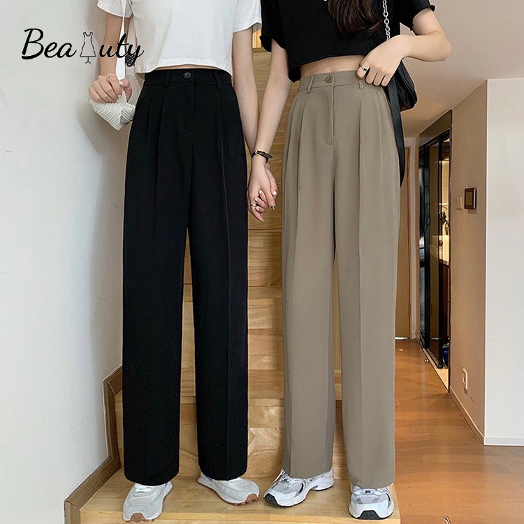 Quần dài MURIOKI lưng cao dáng rộng co giãn thời trang thanh lịch dành cho nữ