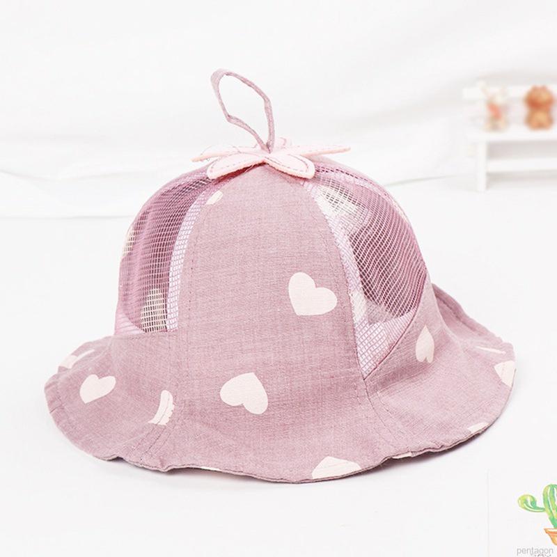 Mũ tai bèo cotton che nắng in họa tiết trái tim thoáng khí phong cách Hàn Quốc xinh xắn cho trẻ em