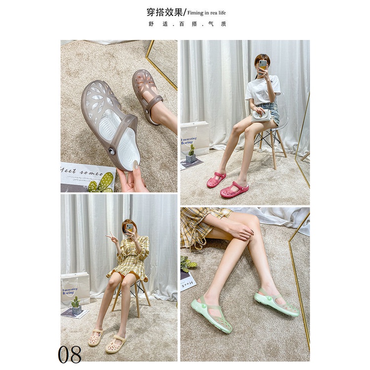 Dép Sandal Jelly Đế Bằng Thiết Kế Đục Lỗ Thời Trang Mùa Hè Phong Cách Hàn Quốc Mới Cho Nữ