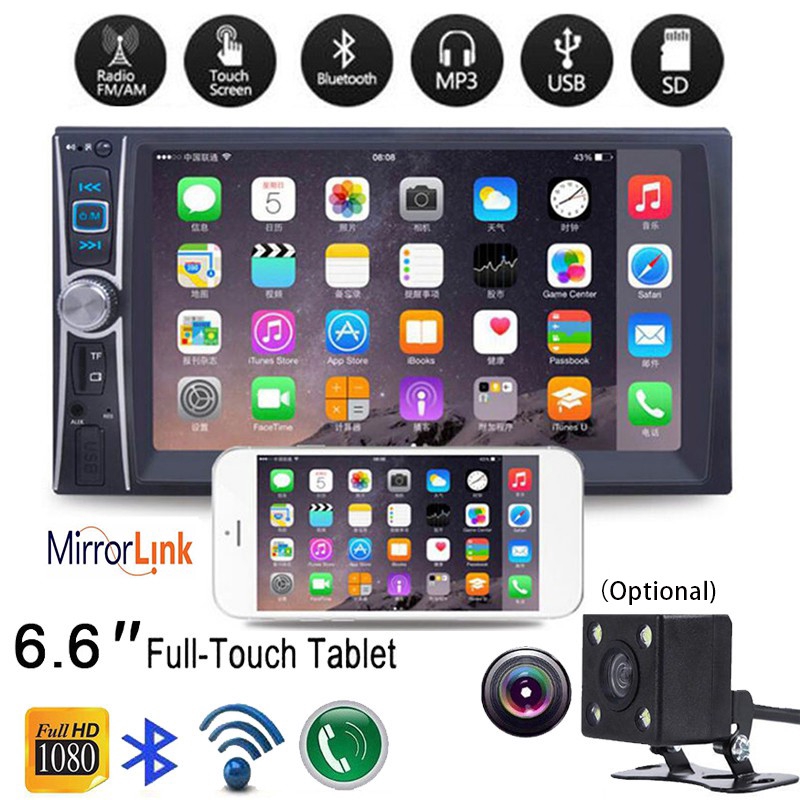 Máy nghe nhạc MP5 màn hình cảm ứng 6.6" 7653TM Double 2 DIN kết nối Bluetooth chất lượng HD cho xe hơi