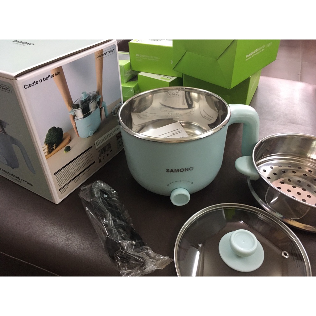 Nồi điện mini đa năng 1.2L chiên xào hấp nấu lẩu nấu cơm nấu chè tùy thích SAMONO SW-DG01 chính hãng