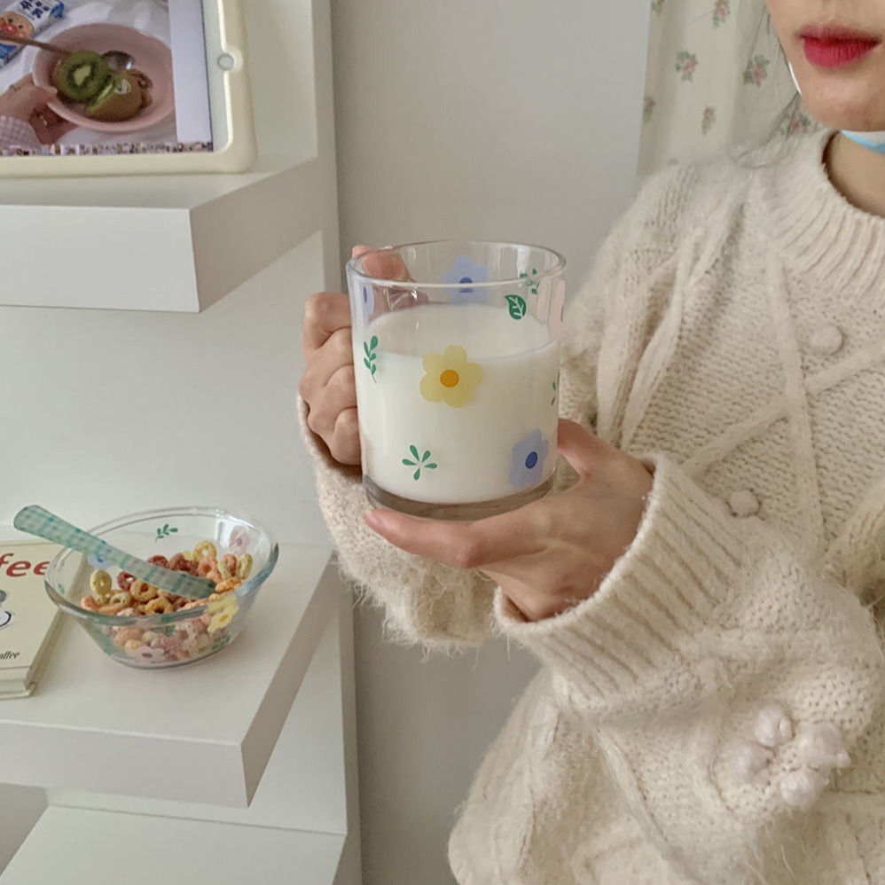 Cốc Ly Thủy Tinh In Hình Hoa Blue Flowers