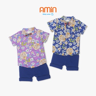 Bộ quần áo cho bé trai, set đồ bé trai từ 1-3 tuổi sơ mi tay ngắn họa tiết hoa lá phong cách Hàn Quốc