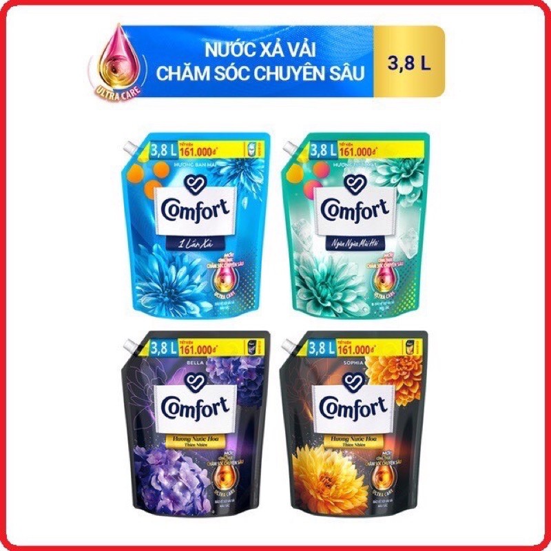 Nươc xả vải Comfor 3.8l một lần xả huong ban mai( túi lớn tiết kiệm)