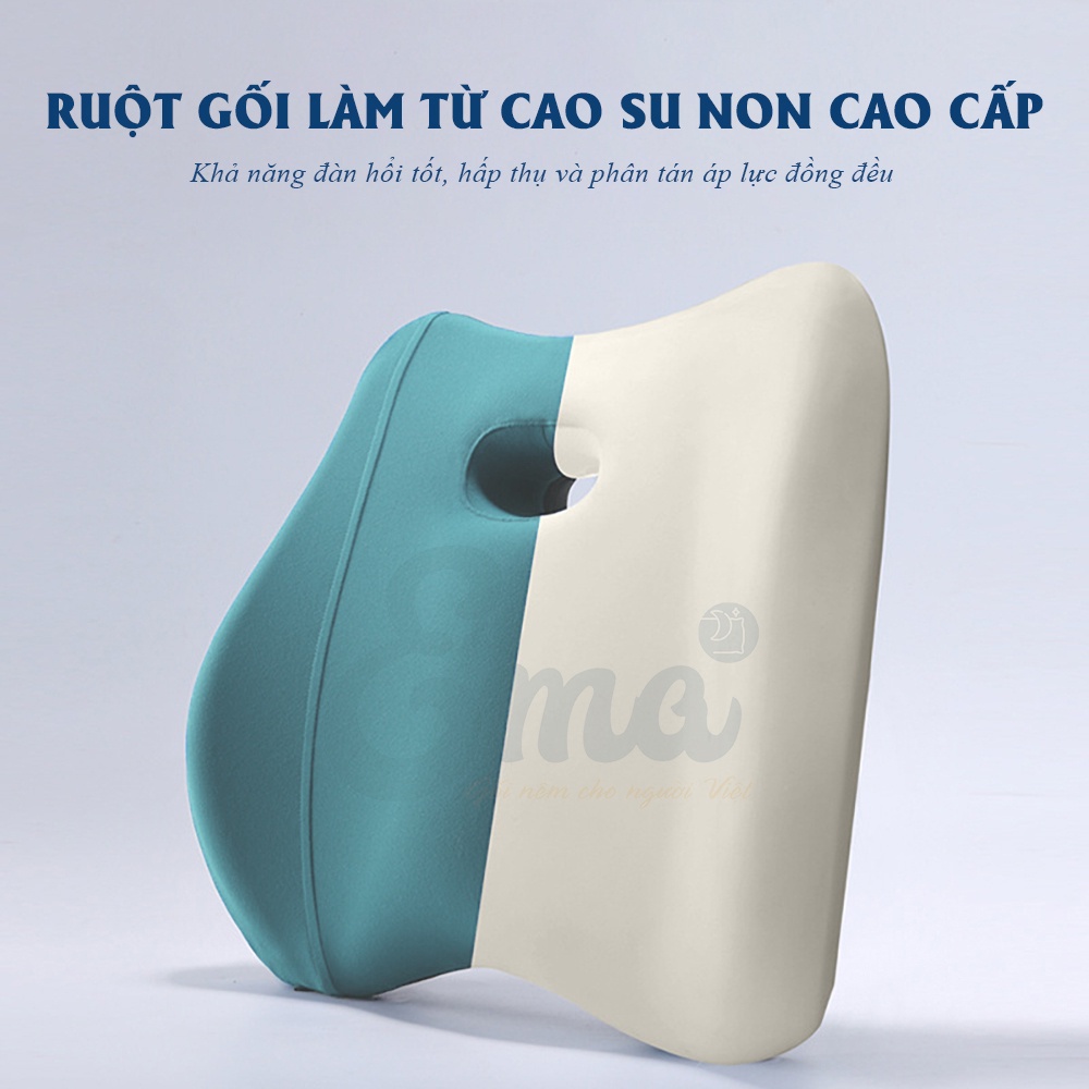 Bộ gối tựa đầu &amp; lưng ô tô EMA - Ruột cao su non nguyên chất - Vỏ cotton thoáng khí - Hàng nhập khẩu