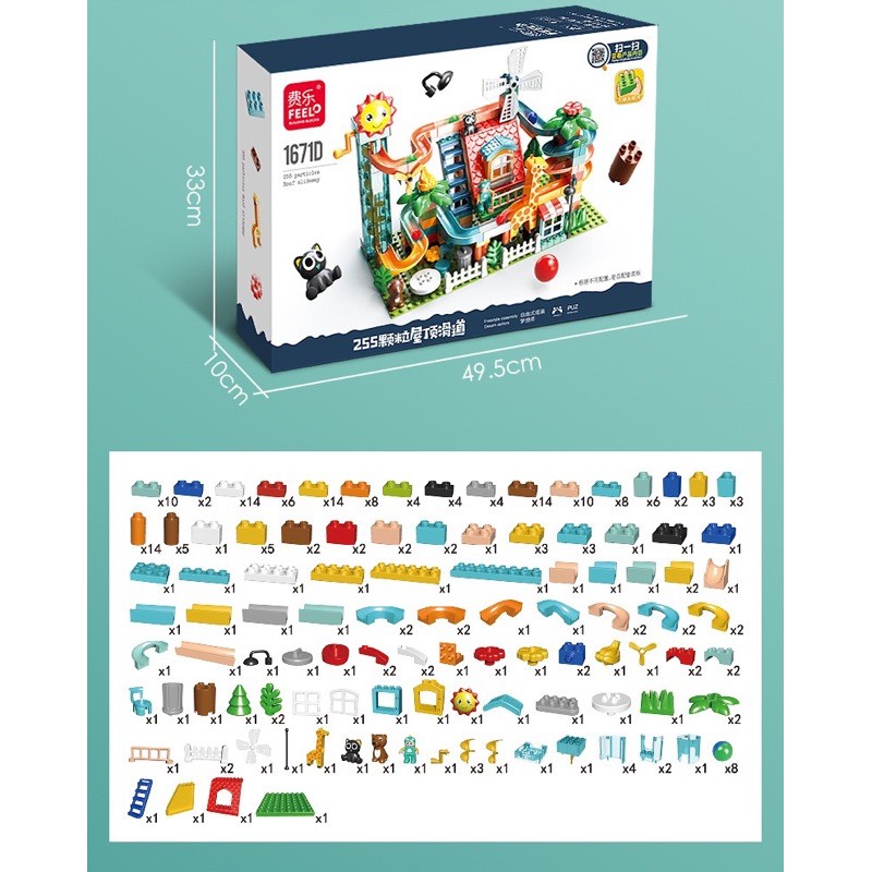 Bộ xếp hình lego 255 chi tiết cầu trượt cao cấp (tặng kèm đế ghép)