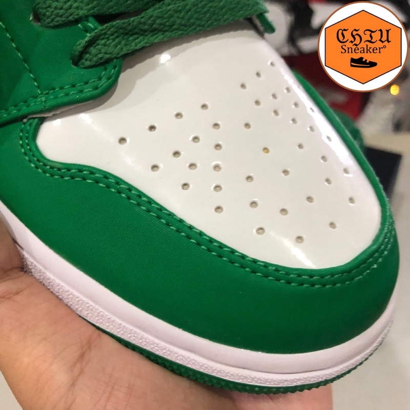Giày thể thao nam nữ Jordan cổ thấp xanh lá da bóng phiên bản cao cấp giày sneaker nam nữ Jd1 cổ thấp