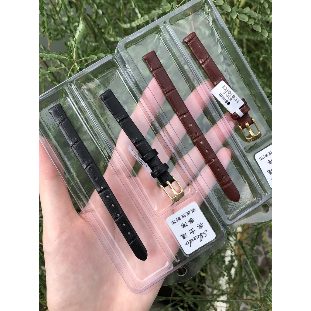 Dây Da Đồng Hồ Size 8mm Đen, Nâu TẶNG KÈM DỤNG CỤ THAY DÂY