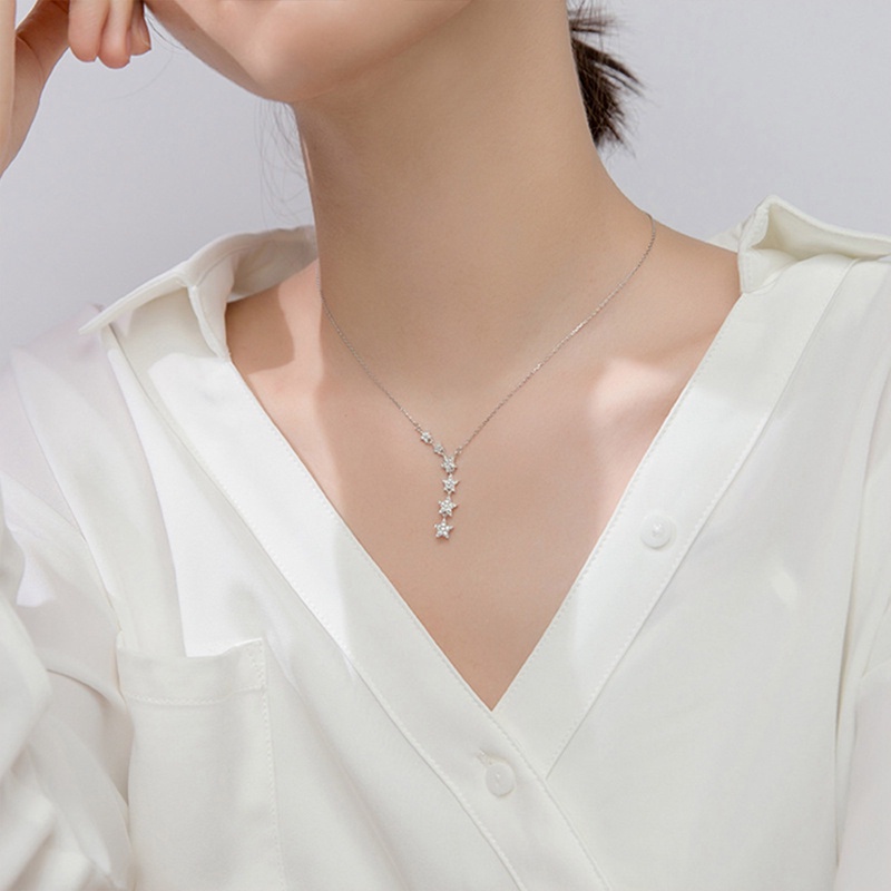 Vòng cổ Mạ Bạc 925 Mặt Ngôi Sao Đính Đá Zircon