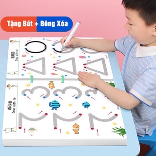 Bộ Tập tô vẽ thông minh xoá được, đồ chơi giáo dục sớm cho bé có kèm bút dạ, montessori rèn luyện tính kiên trì