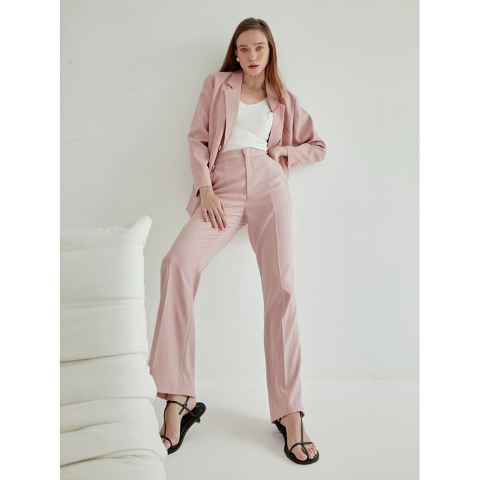 COCO SIN - Quần Nữ Hồng Pastel Ống Rộng Suôn Dài Lưng Cao Công Sở