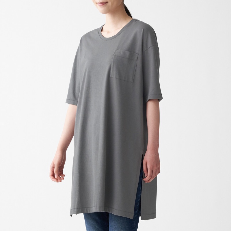Muji Áo Tunic Dáng Dài Vải Jersey Sợi Slub