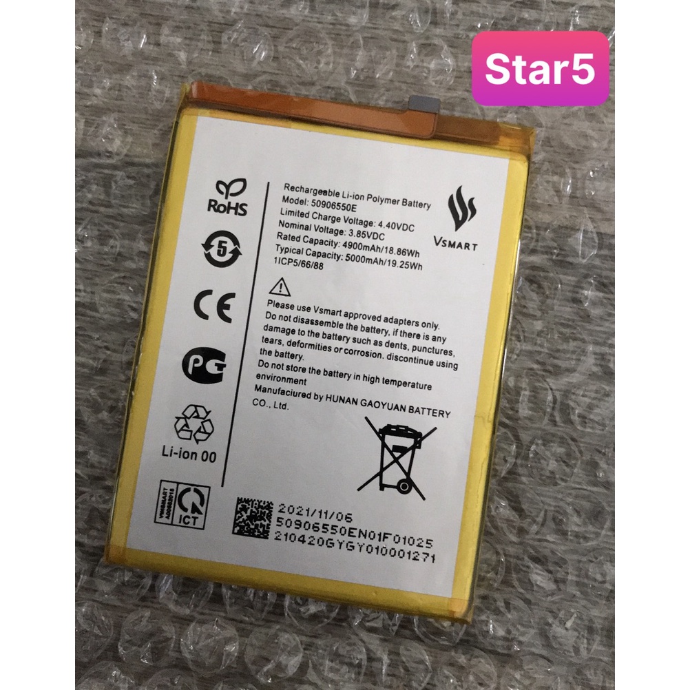 Pin Vsmart Star 5 mã 50906550E dung lượng 4920mAh bao test bảo hành đổi trả