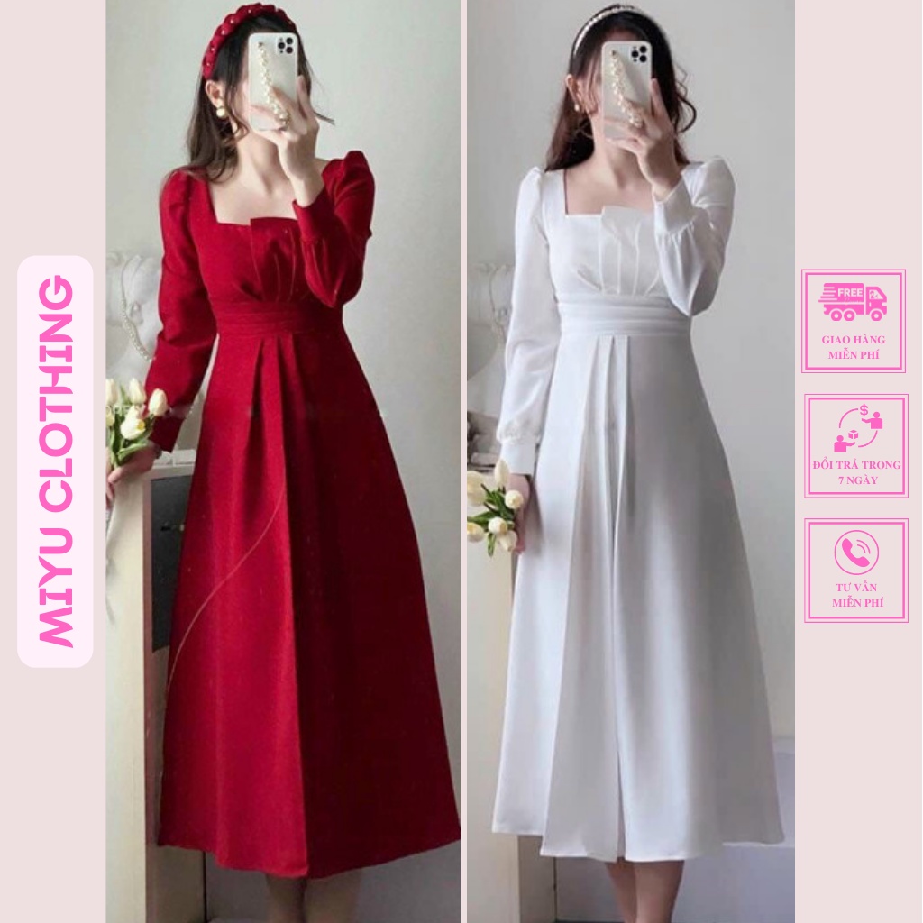 Váy dự tiệc trắng đầm nữ đẹp đi tiệc đỏ nu quyến rũ sang trọng chất liệu cotton lạnh 2 lớp full MIYUCLOTHING